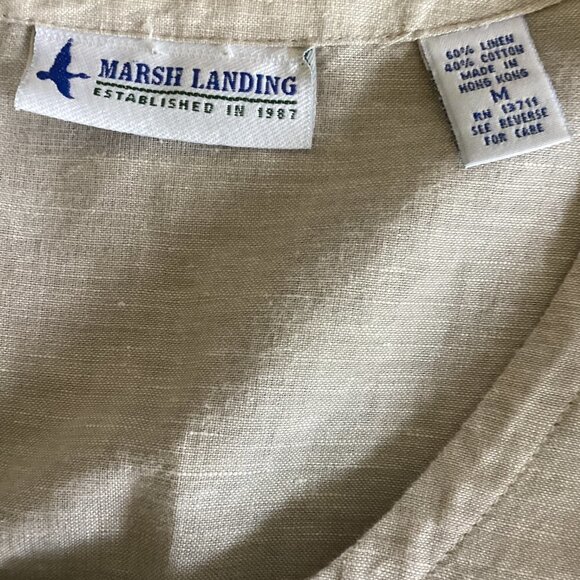 Marsh Landing Linen-Cotton Button Up Tunic Top Sz M Beige 42A - Picture 6 of 7